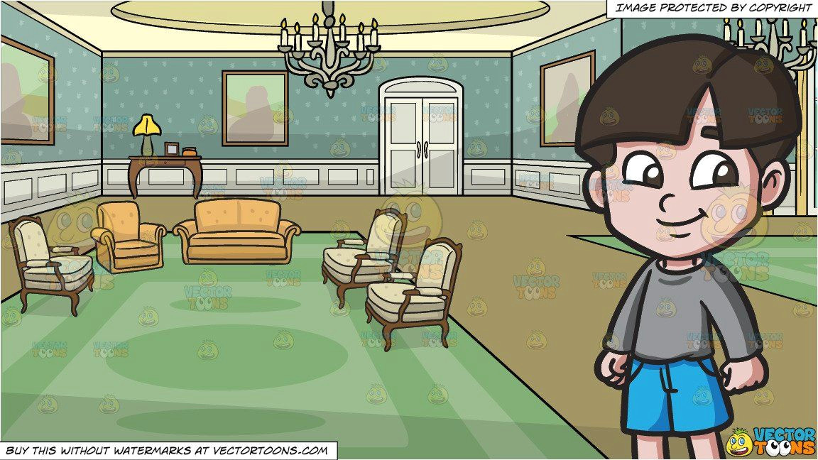 Cartoon Drawing Room A Happy Young Boy and A Castle Drawing Room Background Clipart