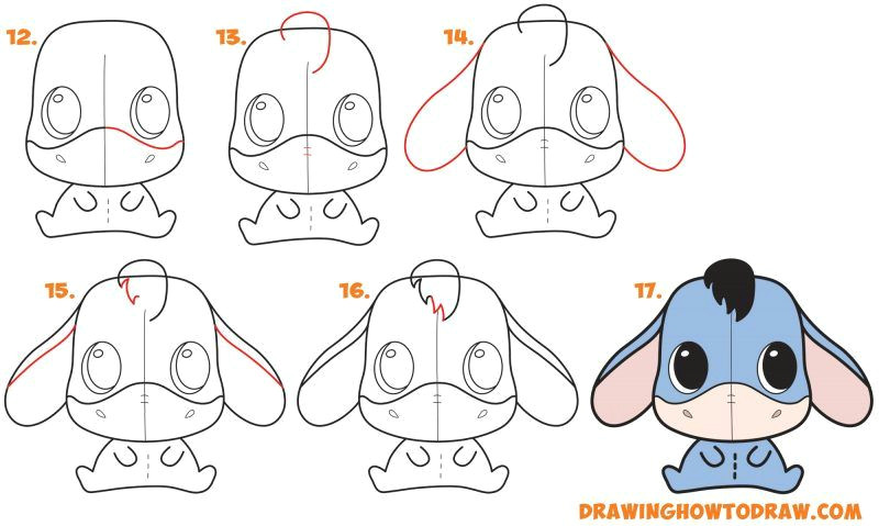 Cartoon Drawing Tutorial for Beginners Learn How to Draw A Cute Chibi Kawaii Eeyore Simple Steps Lesson