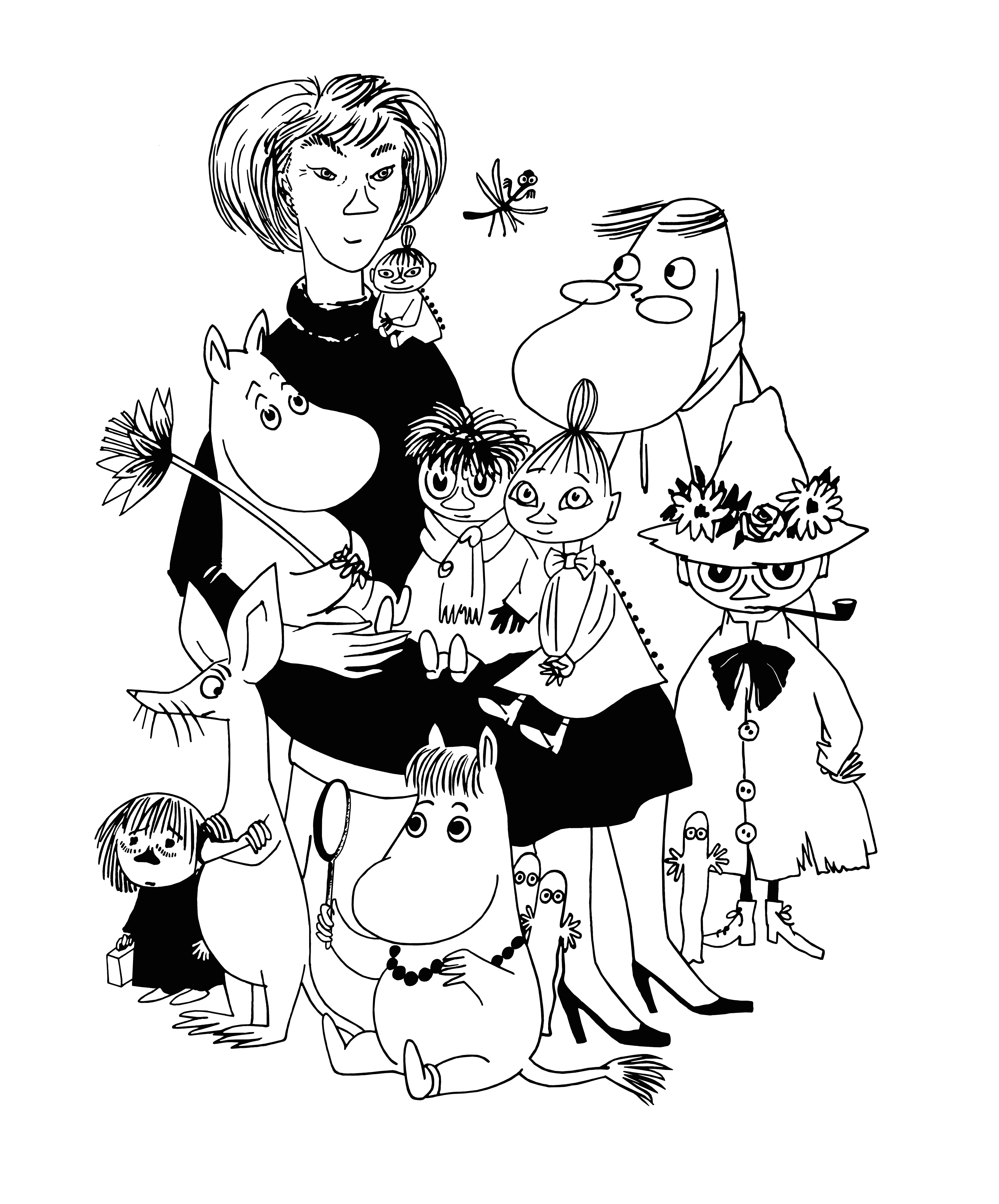 Cartoon Drawing Valley tove Jansson Self Portrait with some the Characters She Created
