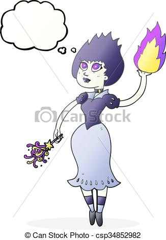 Cartoon Drawing Vampire Freehand Drawn thought Bubble Cartoon Vampire Girl Casting Fireball