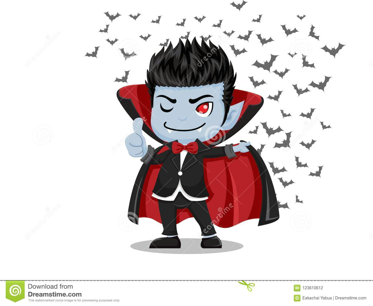 Cartoon Drawing Vampire Halloween Cartoon Dracula Vampire and Flying Bats isolated On W