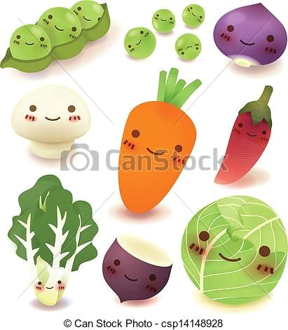 Cartoon Drawing Vegetables Vector Fruit and Vegetable Collection Stock Illustration