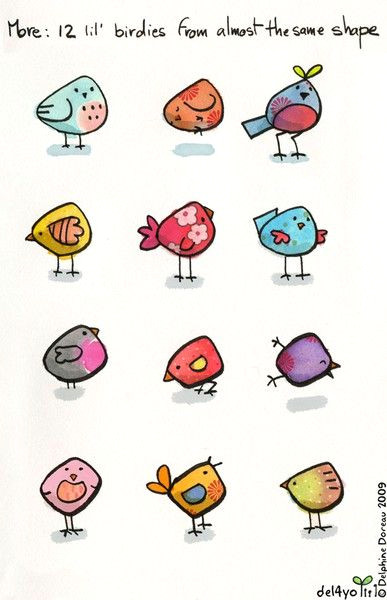 Cartoon Drawing with Colour Water Colour Pencil Birdies From Blobs Crafty Projects Artsy