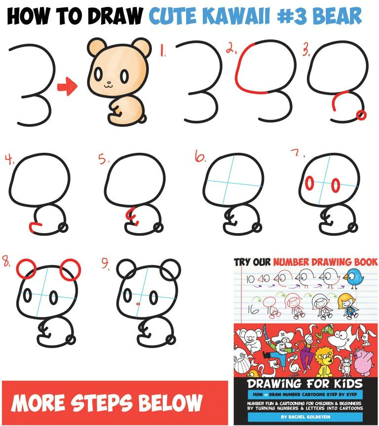 Cartoon Drawing with Numbers How to Draw Cute Chibi Kawaii Characters with Number 3 Shapes