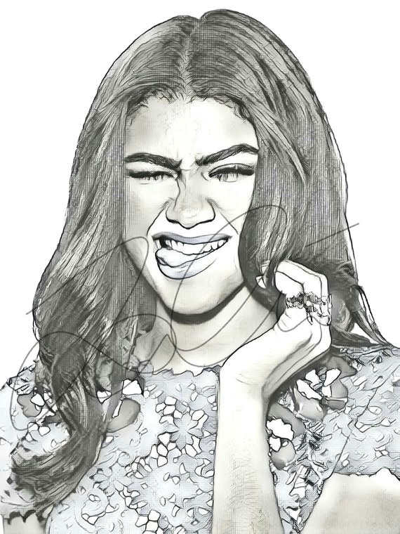 Cartoon Drawing Zendaya Zendaya Coleman Drawing Sketch Print Wall Art Illustration Etsy