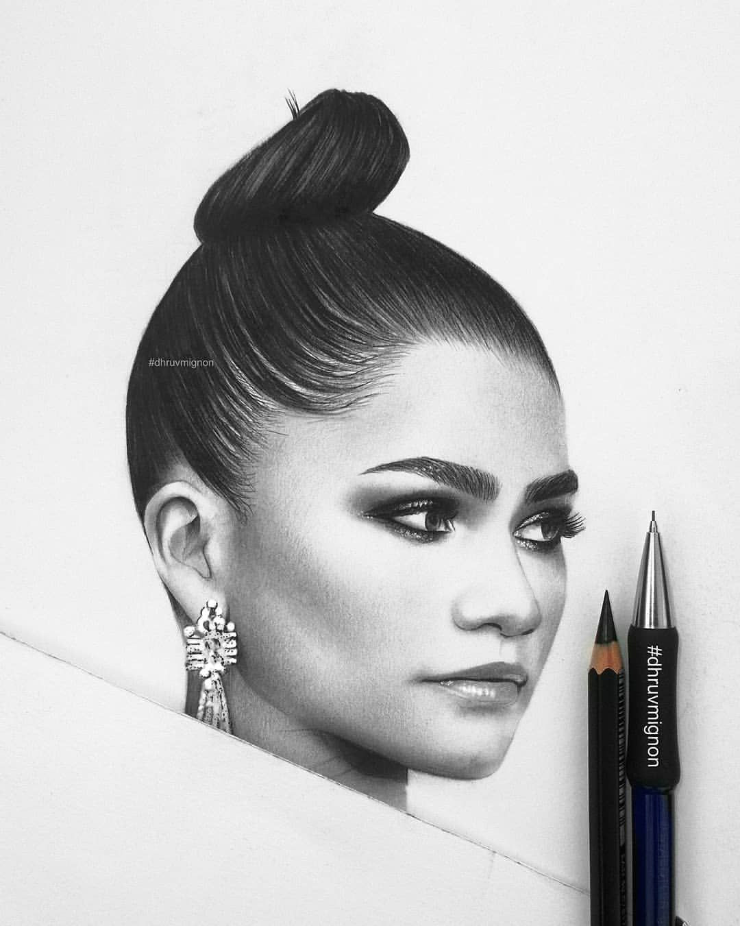 Cartoon Drawing Zendaya Zendaya Portrait Sketch Hair Hairstyles Hairbun Draw Drawing