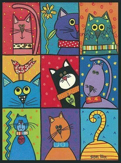 Cartoon Quilt Drawing Hand Painted Animals Fashion Diy Cats Cat Art Cat Quilt