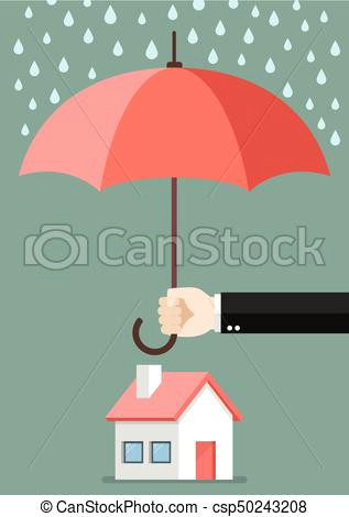 Cartoon Umbrella Drawing Hand Holding An Umbrella Protecting House Business Concept