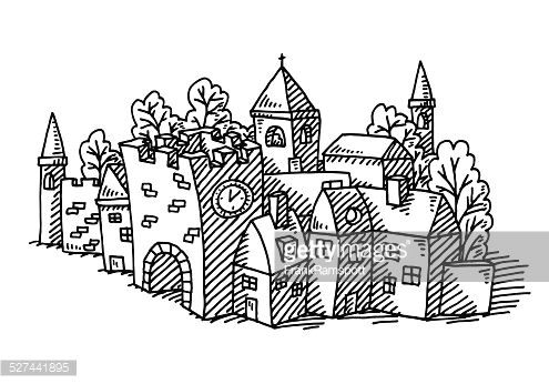 Cartoon Village Drawing Cartoon Village Buildings Drawing Vector Id527441895 495a 346