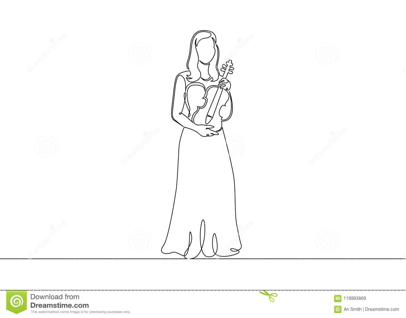 Cartoon Violin Drawing A Continuous One Drawn Single Line Of A Musician is Played by A