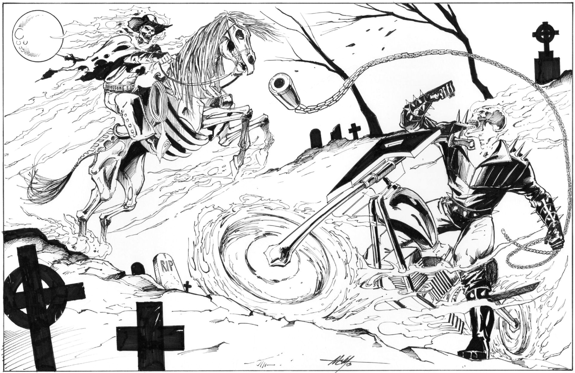 Cartoon Vs Drawing Ghost Rider Vs Western Ghost Rider by Mc Wyman Comic Art Lineart