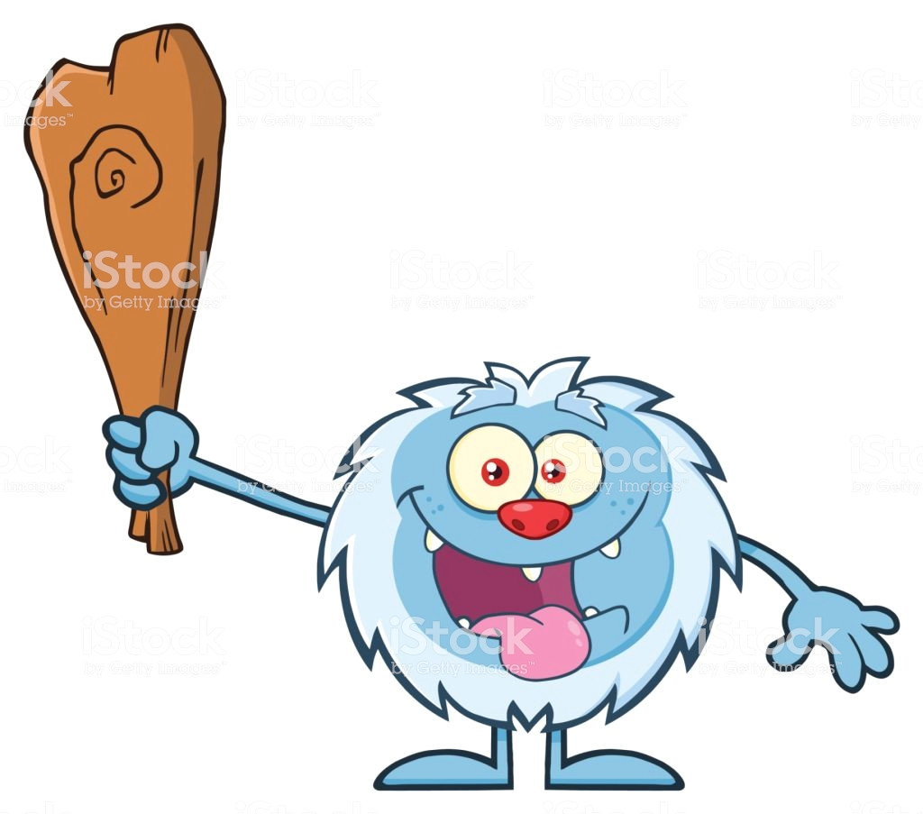 Cartoon yeti Drawing Crazy Little yeti Cartoon Mascot Character Holding Up A Club Stock