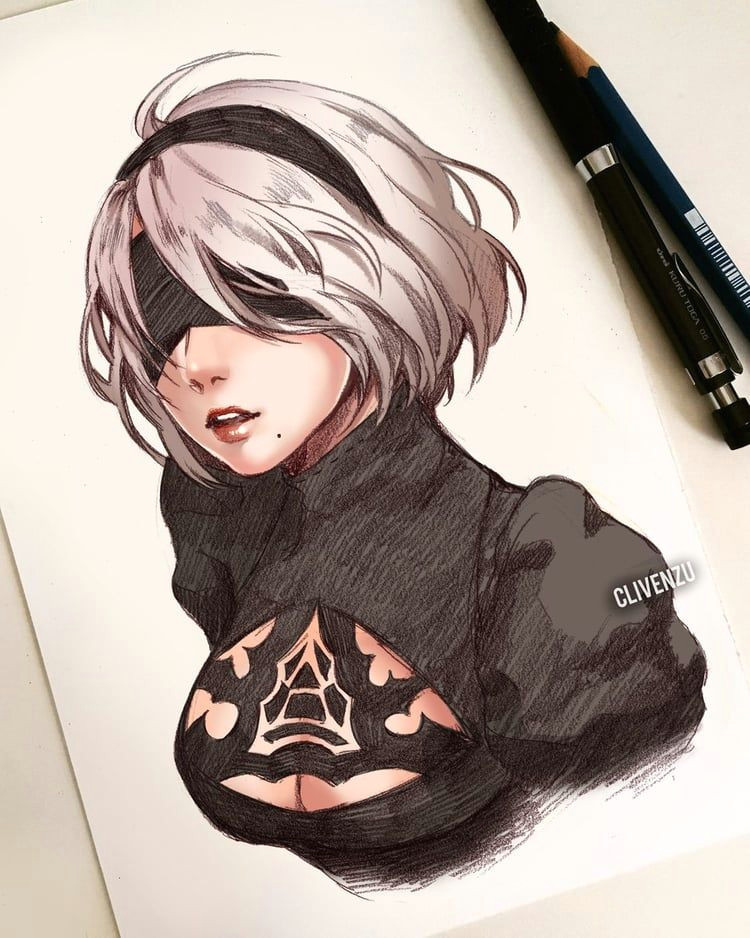 Cartoon Zoella Drawing Hot Anime Art Black Fanart Game Girl Manga Nierautomata