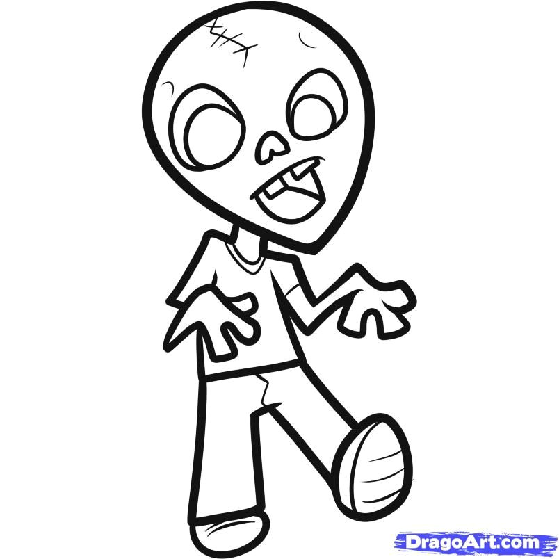 Cartoon Zombie Drawing Easy How to Draw A Zombie for Kids Step 8 Project Planning Pinterest