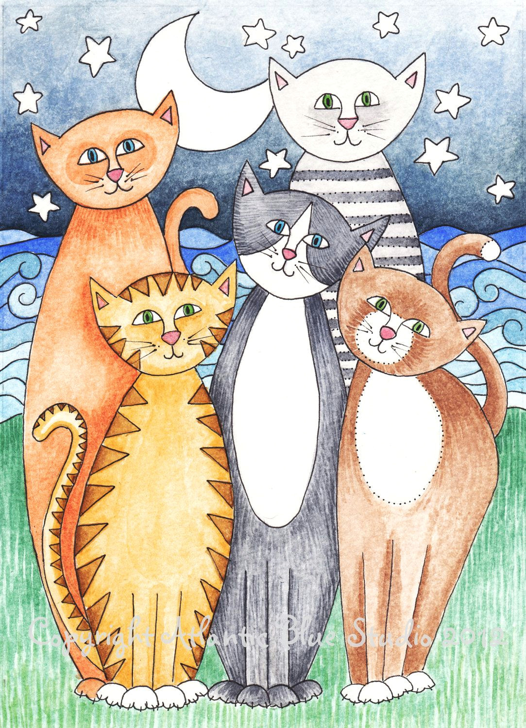 Childs Drawing Of A Cat Happy Cats Cat Greetings Card Cat Birthday Card Cat Art