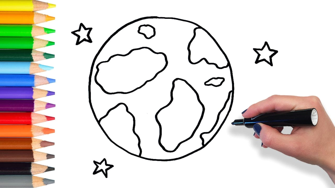 Class 1 Easy Drawing Learn How to Draw Earth and Stars Teach Drawing for Kids and