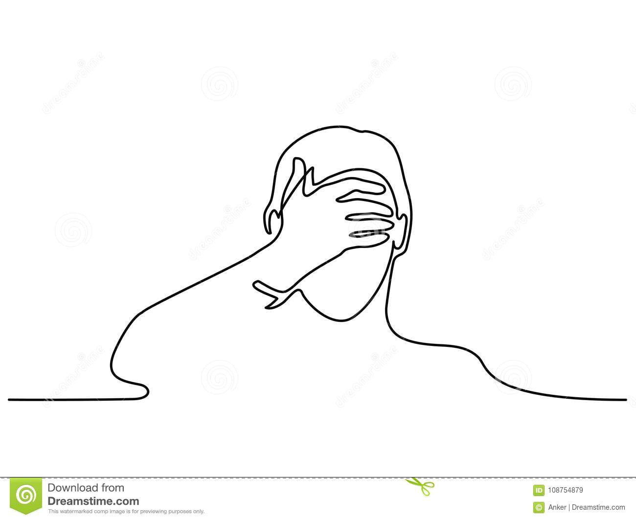 Continuous Line Drawing Eye Man Covering His Eyes with Hand Stock Vector Illustration Of Hand