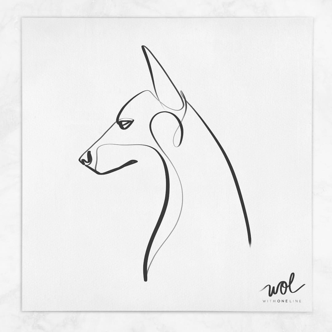 Continuous Line Drawing Of A Dog Minimal Doberman Tattoo with One Line Black White Tattoos