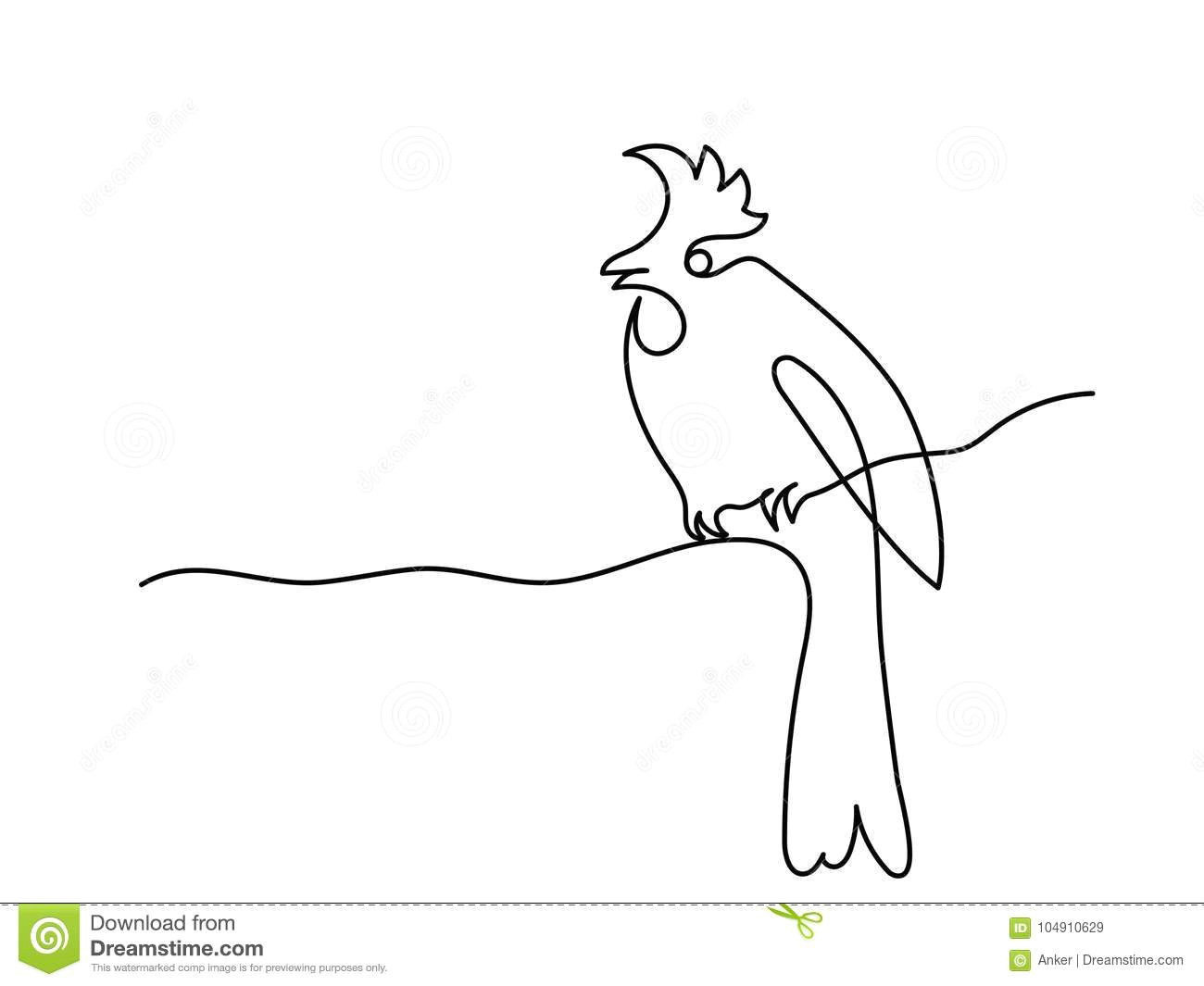 Continuous Line Drawing Of A Dog Winter Bird On Tree Branch Stock Vector Illustration Of Beautiful