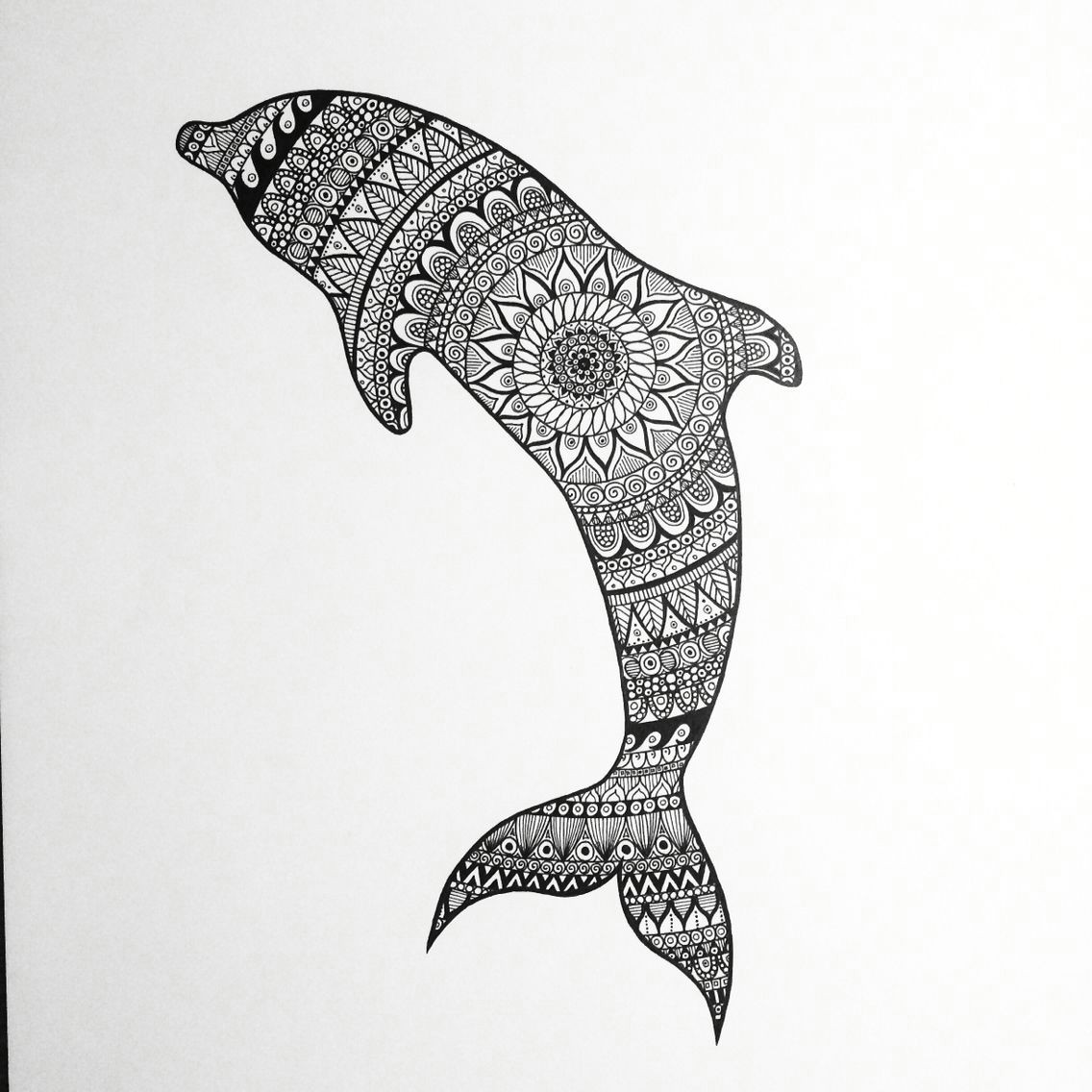 Cute Drawing Dolphin Zentangle Dolphin Zentangle Dolphin Black White Mandala Doodle
