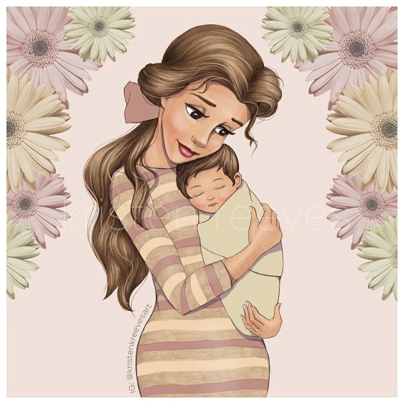 Cute Drawing for Mom Artist Illustrates Disney Princesses as New Moms the Results are