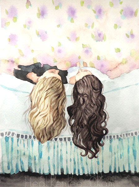 Cute Drawing for Your Sister Best Friends Art Sisters Art Watercolor Painting Print My Art