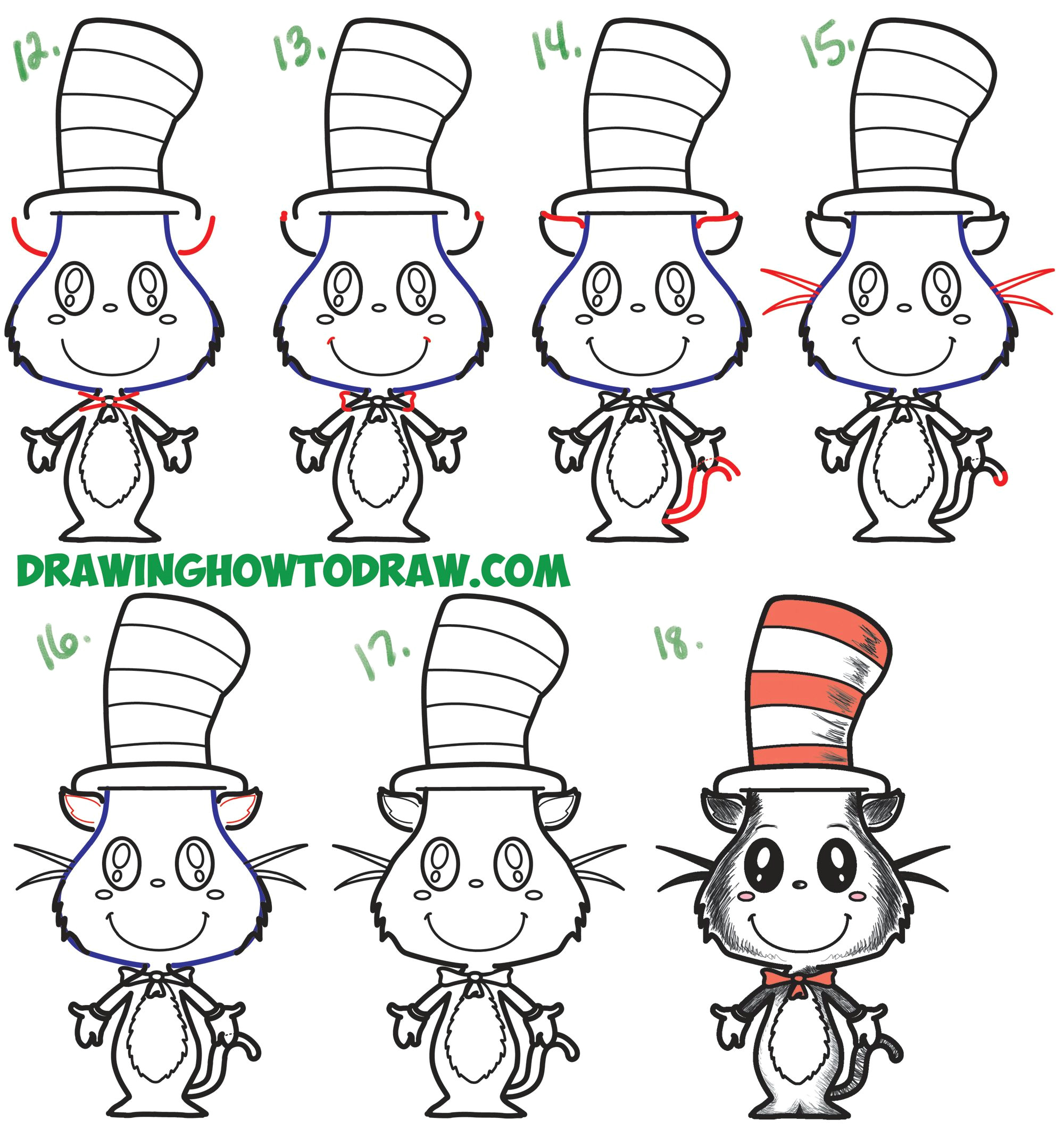 Cute Drawing Ideas Easy Step by Step How to Draw the Cat In the Hat Cute Kawaii Chibi Version Easy