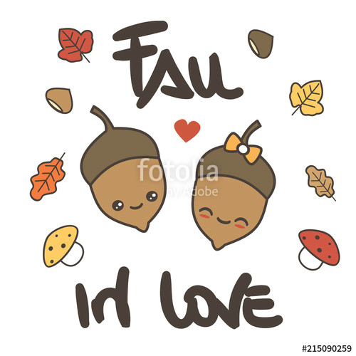 Cute Drawing Mushroom Cute Cartoon Vector Hand Drawn Lettering Fall In Love Card with