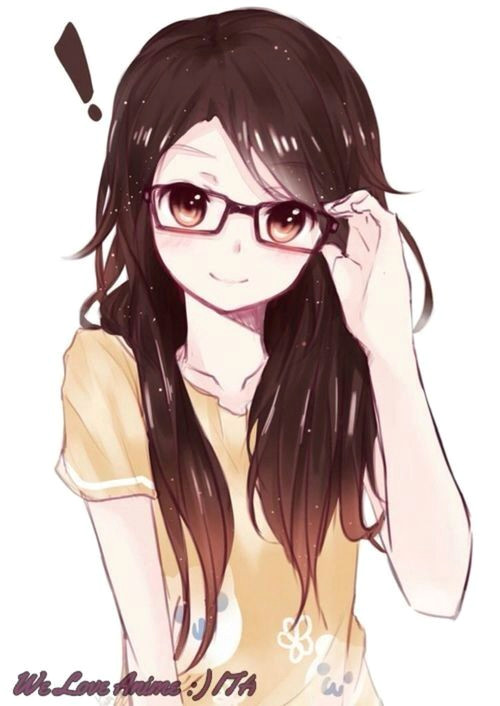 Cute Drawing Of A Girl with Glasses Anime Girl with Glasses Brown Eyes and Brown Hair Female