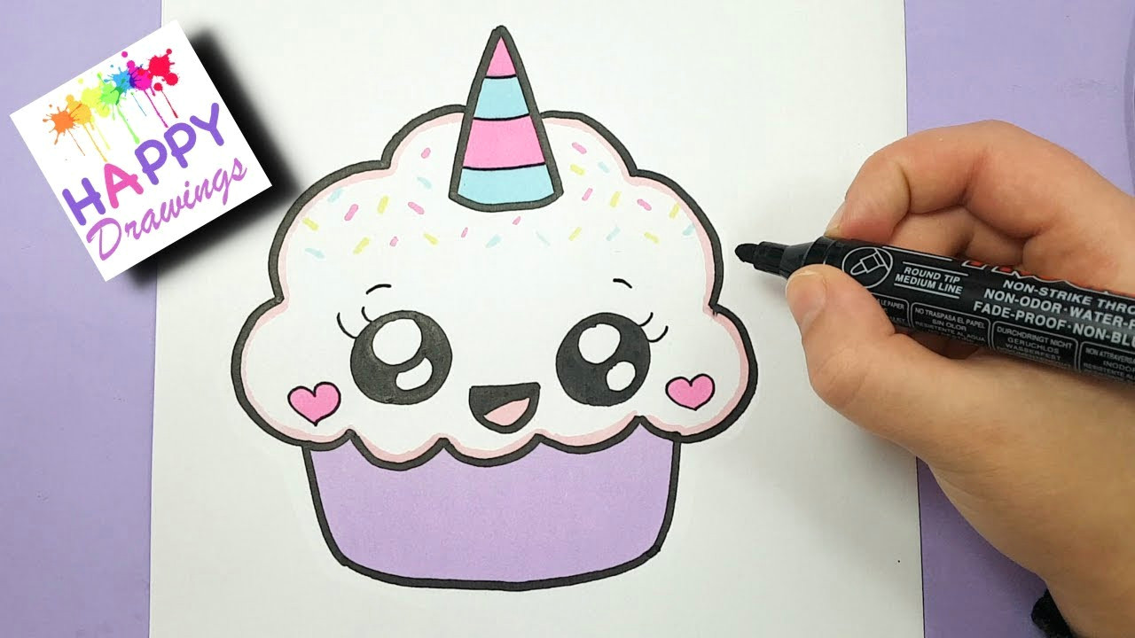 Cute Drawing without Color How to Draw A Cute Cupcake Unicorn Super Easy and Kawaii Youtube