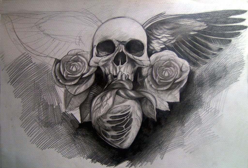 Cute Drawings Of Roses and Hearts Skull Wings Roses and Heart by Silviachan92 Deviantart Com On