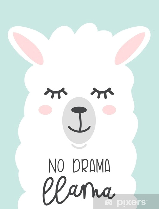 Cute Llama Drawing No Drama Llama Cute Card with Cartoon Llama No Probllama