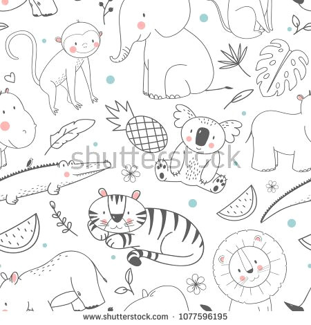 Cute Rhino Drawing Simple Vector Pattern with Animals Cute Children S Wallpaper