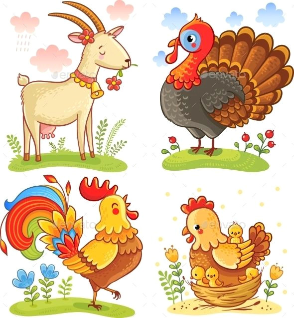 Cute Rooster Drawing Vector Set Illustration with Cute Cartoon Animal Business Flyer