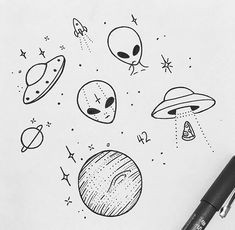 Cute Ufo Drawing Retro Alien Ufo Sketch Tattoo Ideas and What Not Drawings