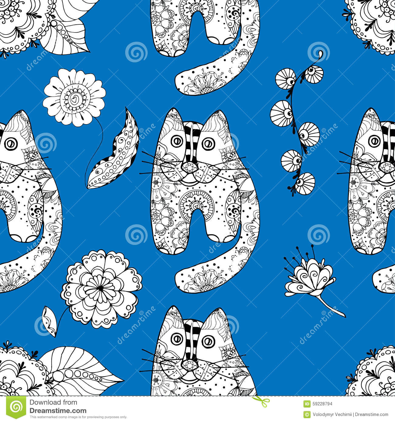 Cute Underwater Drawing Seamless Pattern Od Cats Stock Vector Illustration Of Drawing