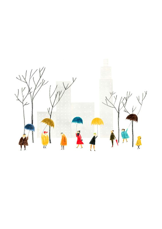 Cute Xmas Drawing Illustration Winter People Scene Christmas town Cute Drawing