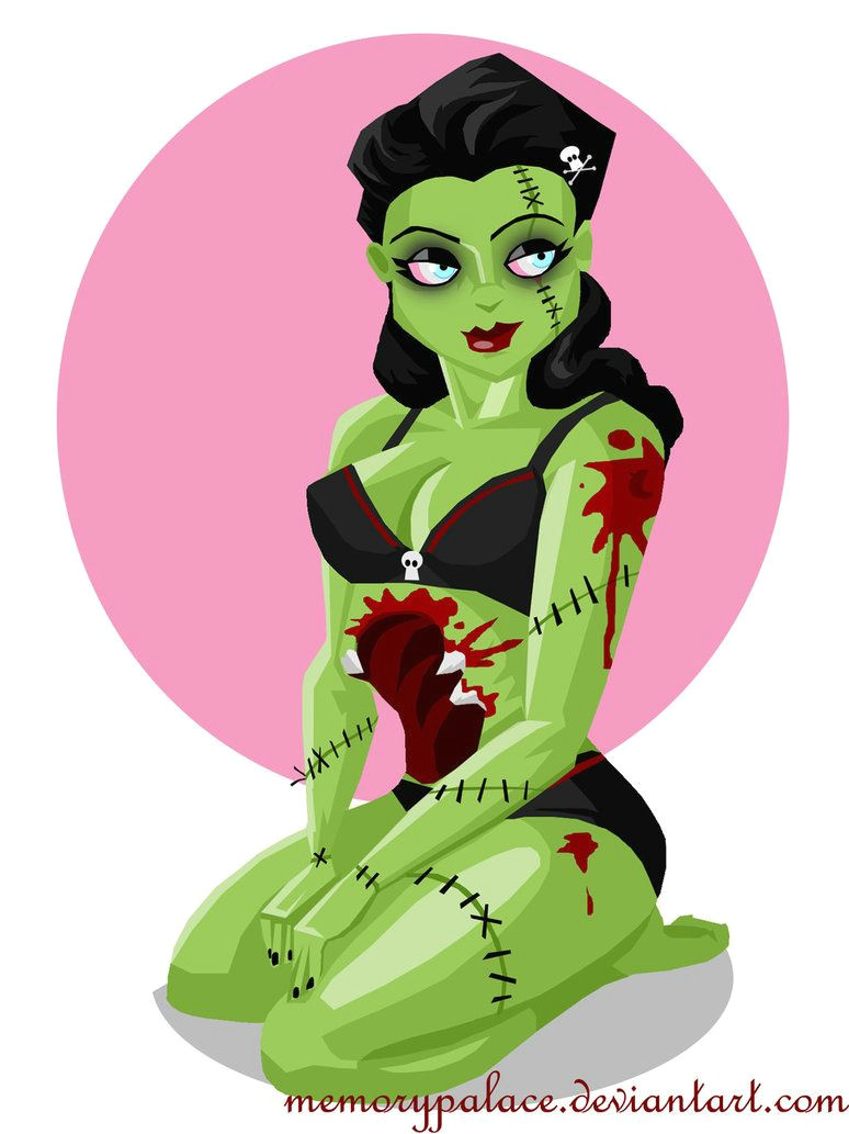 Cute Zombie Drawing Zombella Cute Zombie Frankenstein Pinup Girl Art by Memorypalace