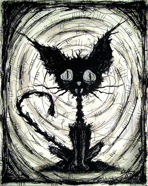 Directed Drawing Of A Halloween Cat Print 8×10 Black Cat 2 Halloween Cats Stray Spooky Alley Dark