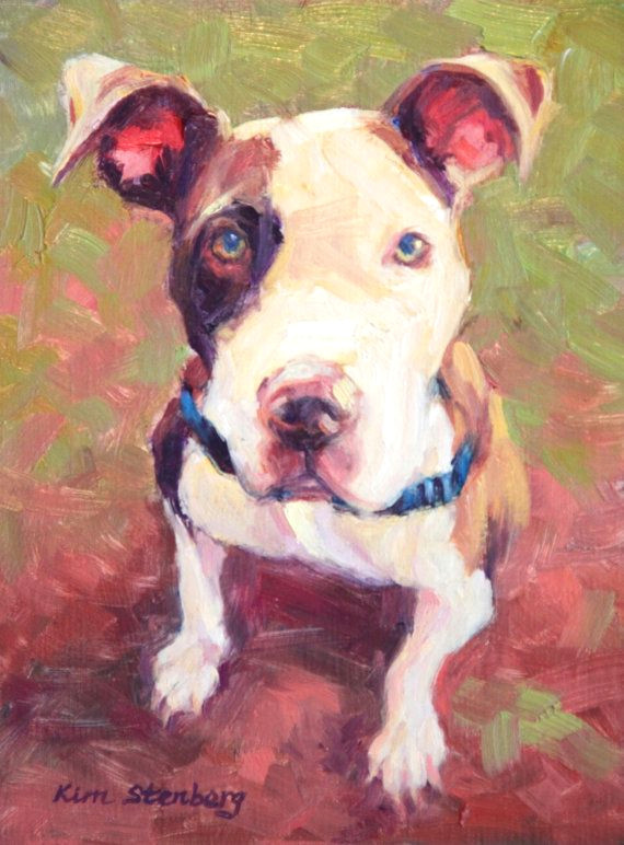 Dog Drawing Commission 6 X 8 Pit Bull Custom Pet Portrait Dog Painting Dog Oil