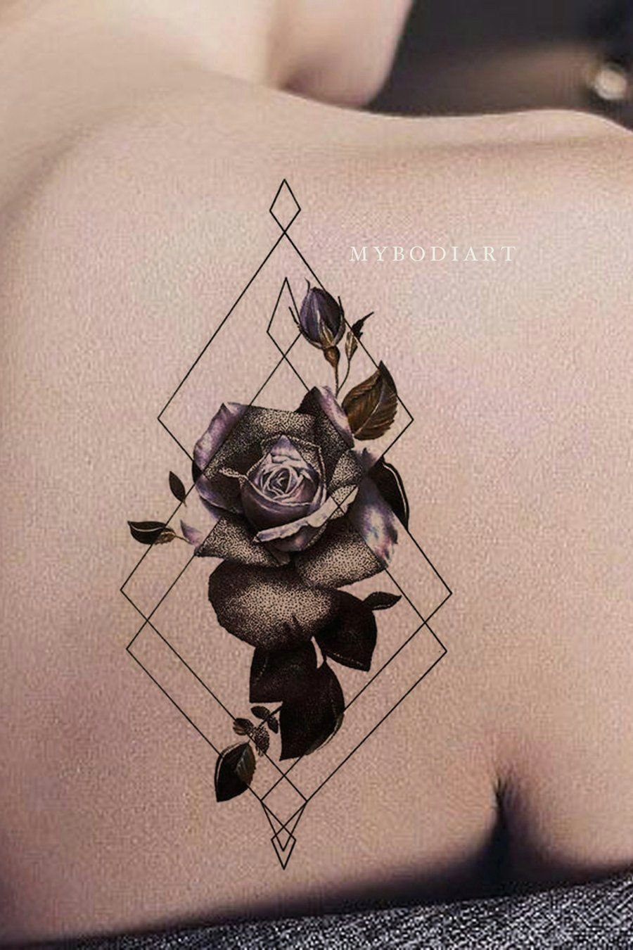 Draw A Purple Rose Beautiful Watercolor Purple Rose Shoulder Temporary Tattoo Ideas for