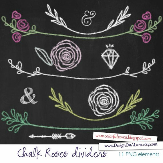 Draw A Rose with Chalk Chalkboard Wedding Clipart Chalk Roses Clipart Chalk Laurels Clip