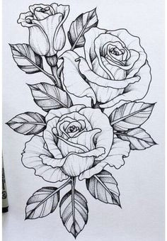 Draw A Rose with Leaves Rose Outline Google Search Outlines Drawings Art Flowers