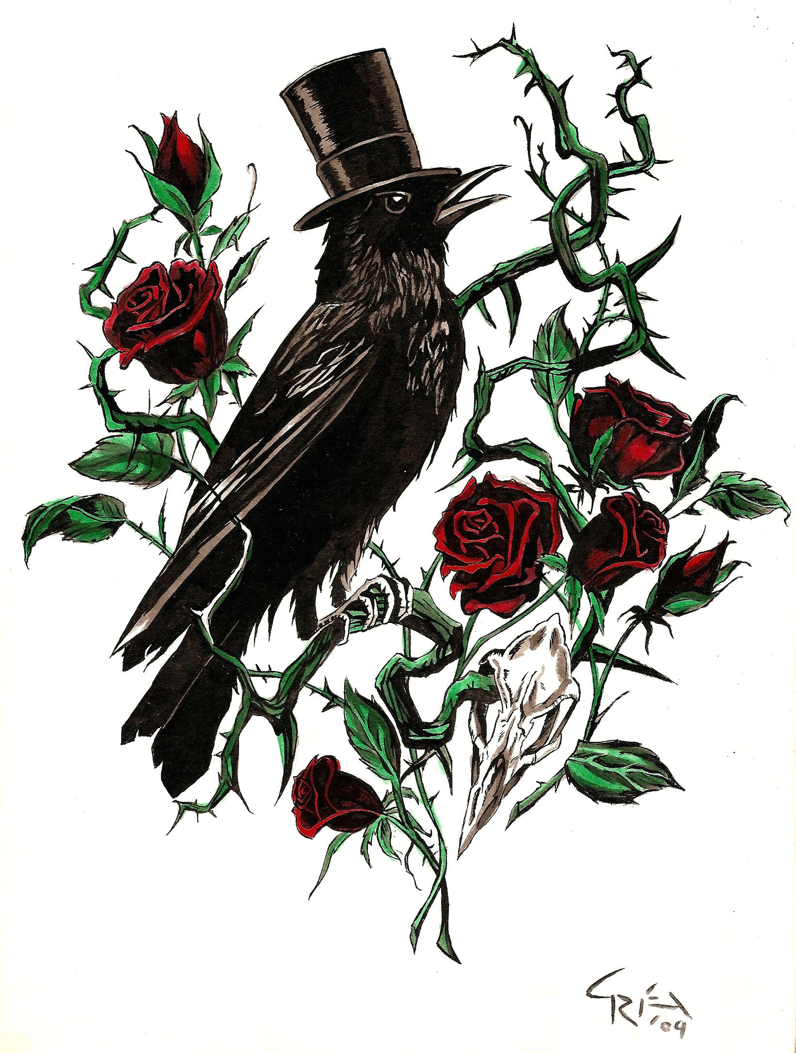 Draw Out A Rose Thorn Crow and Rose Thorn Caw Caw Tattoos Rose Tattoos Crow