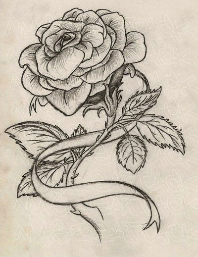 Draw Out A Rose Thorn Rose with Ribbon Tattoo by Maszeattack Deviantart Com On Deviantart