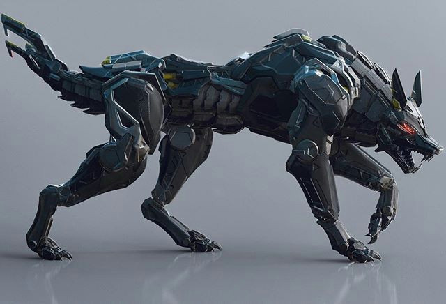 Draw Robot Wolf Shadows Armor Cyber Sci Fi Robot Cyberpunk