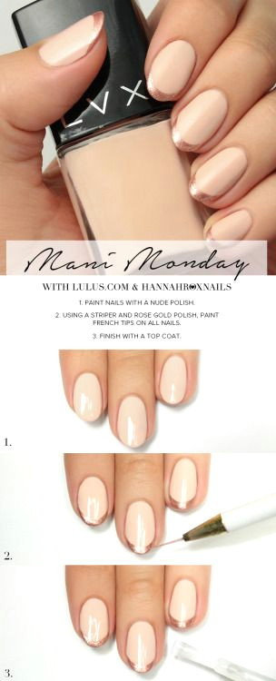 Draw Roses On Nails Mani Monday Rose Gold French Tip Nail Tutorial Nails Pinterest