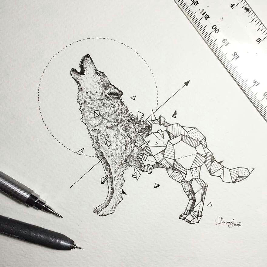 Draw Wolf Using Shapes Kerby Rosanes Filipino Artist with Geometric Beasts Wolf