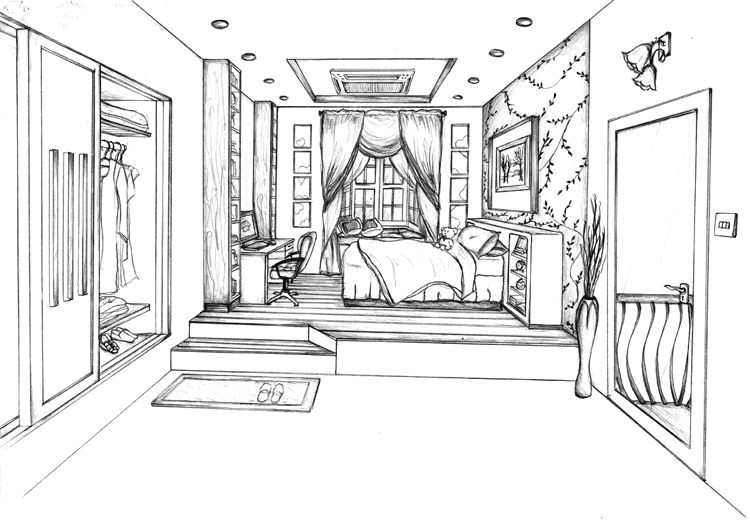 Drawing 1 Point Perspective Tutorial This is My One Point Perspective Drawing Of A Designed Bedroom Re