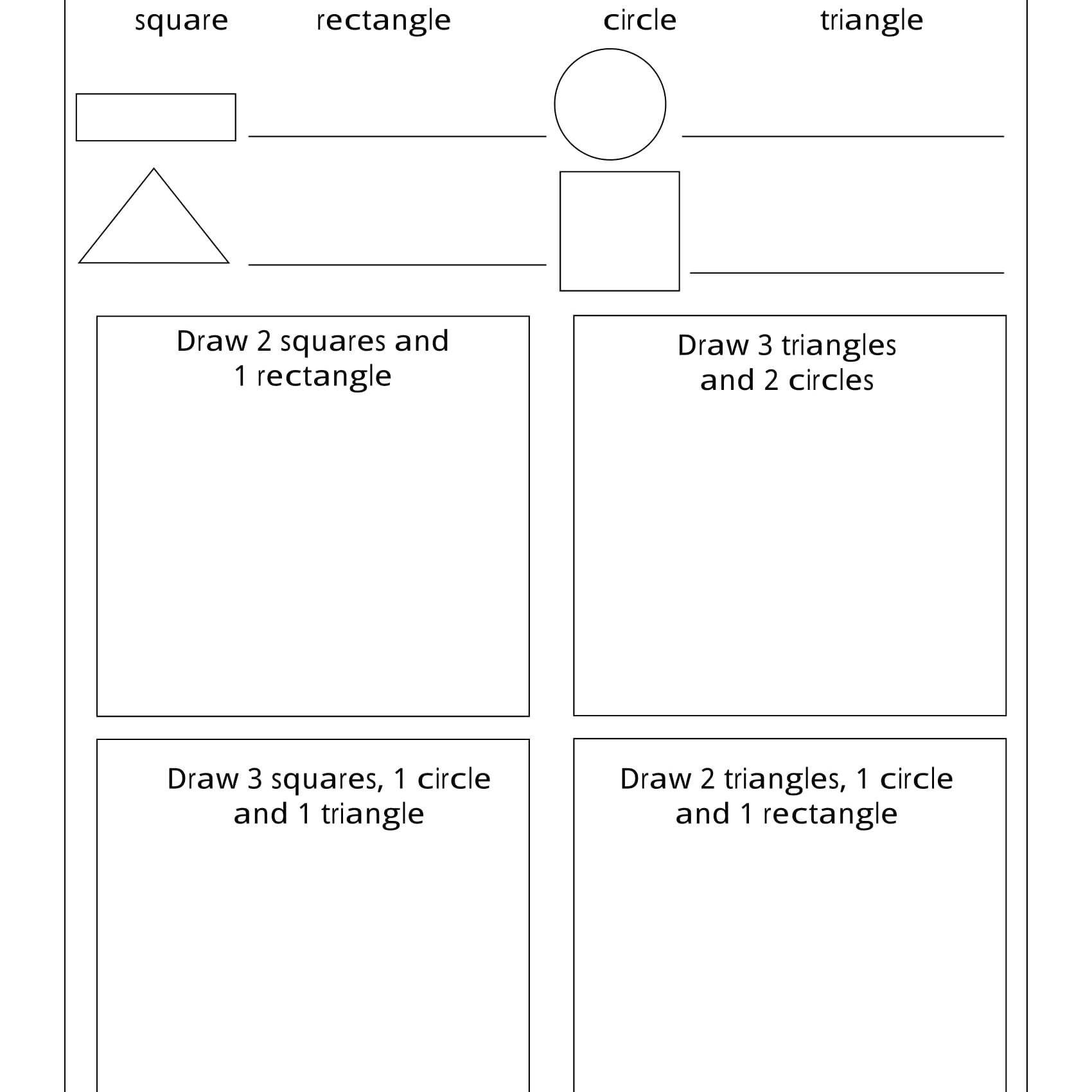 Drawing 2 Dimensional Shapes Geometry Worksheets for Students In 1st Grade